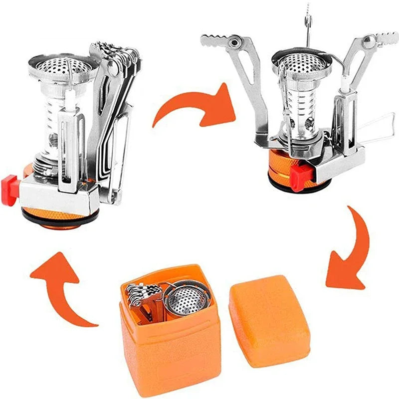 Mini Hornillo Plegable 3KW - Encendido Piezo + Anti-Viento para Camping y RV