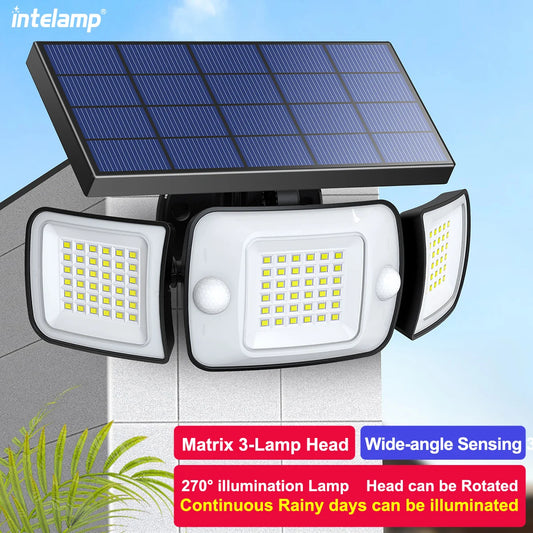 Projecteur solaire LED avec détecteur de mouvement | 3 têtes réglables, 1200 lumens, IP65