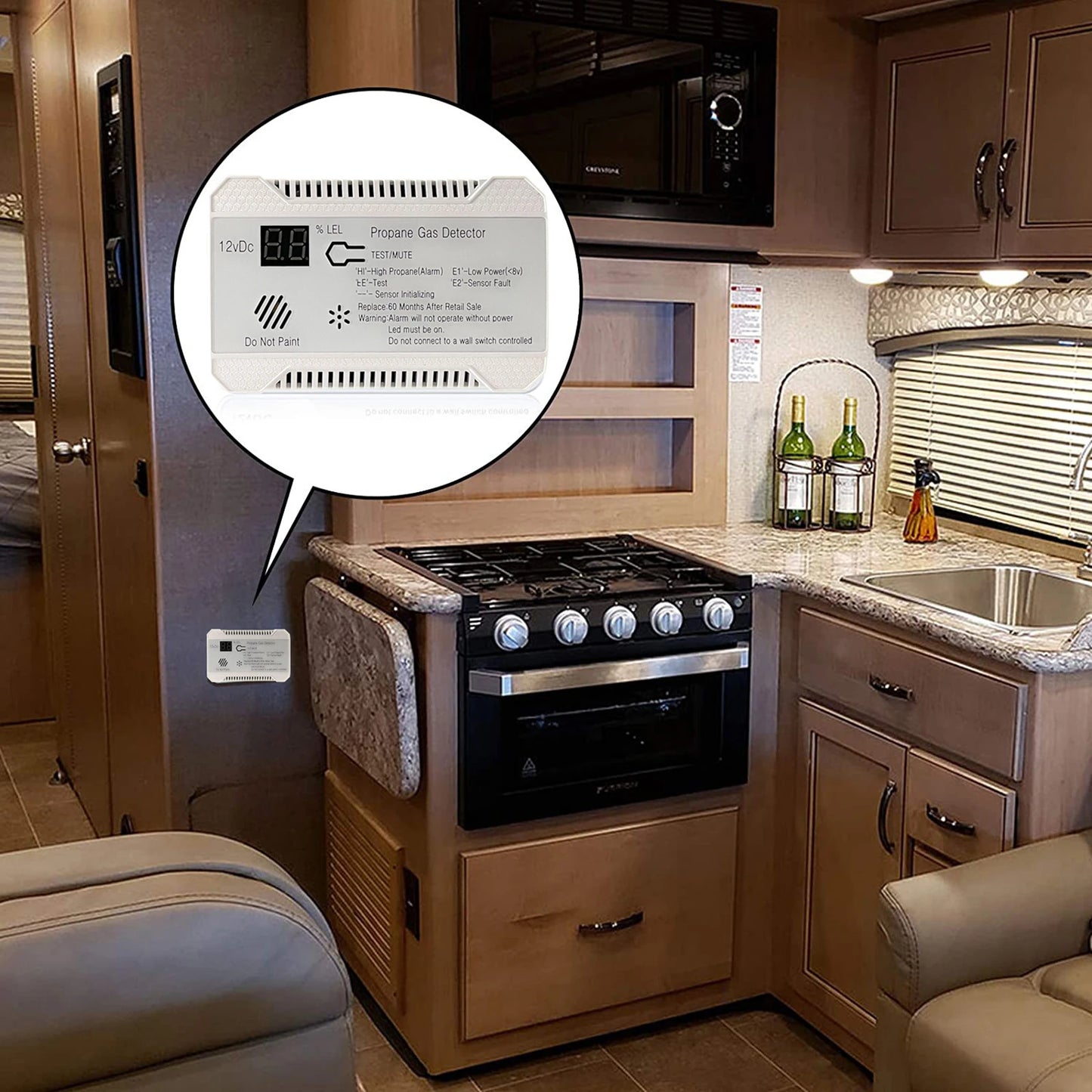 Detector de Gas Propano y Monóxido de Carbono 12V para RV | Alarma Dual LP/CO con Pantalla Digital