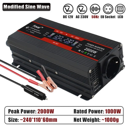 Inversor de Corriente 12V a 220V Onda Modificada con Pantalla LCD | 750W–1300W Continuos para RV, Camper y Vehículos