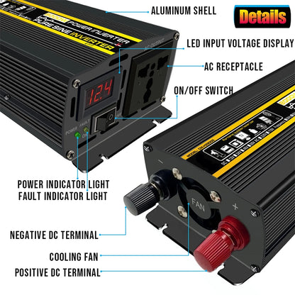 Inversor de Corriente Onda Pura Inteligente 12V/24V a 220V | 1500W–2000W Continuos con Pantalla Digital para RV y Camper