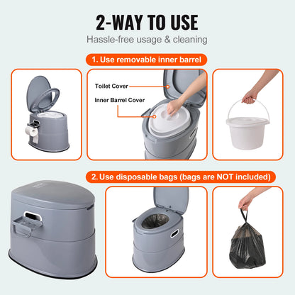 WC Portátil Compacto para Camper y Camping | Inodoro Móvil con Soporte para Móvil y Papel Higiénico | Hasta 136 kg