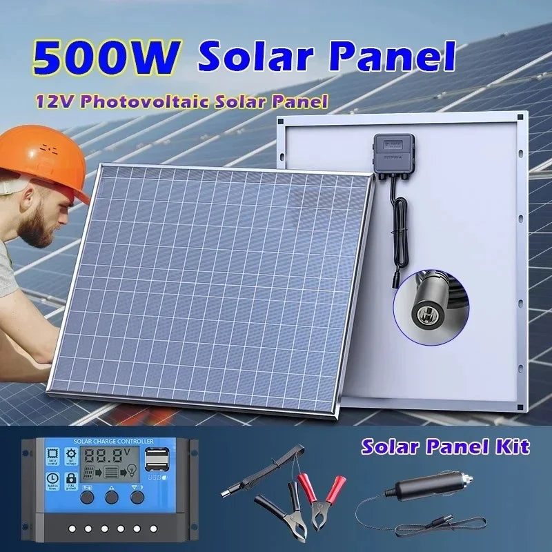 Kit Système Solaire 500W/1000W - Panneau 12V + Contrôleur 100A + USB (Portable)