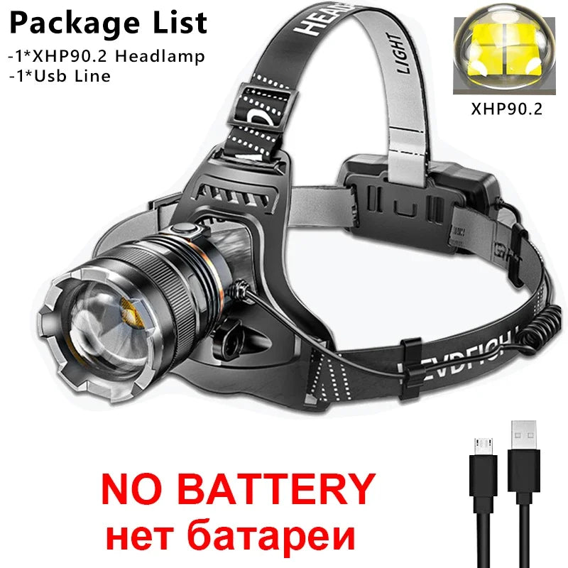 Lampe frontale LED 50W XHP90 - Lumière 360° + 3 Modes + Étanche