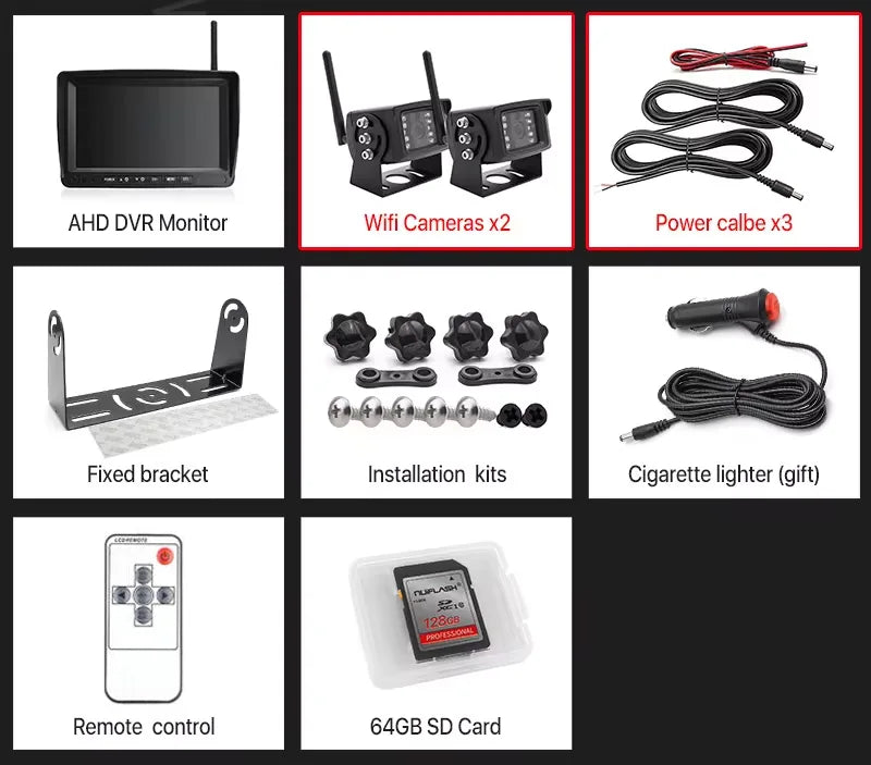 Kit Cámara de Marcha Atrás Inalámbrica AHD 720P GreenYi con Monitor IPS 7”, Grabación DVR y Detección de Ángulo Muerto