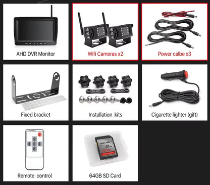 Kit Cámara de Marcha Atrás Inalámbrica AHD 720P GreenYi con Monitor IPS 7”, Grabación DVR y Detección de Ángulo Muerto