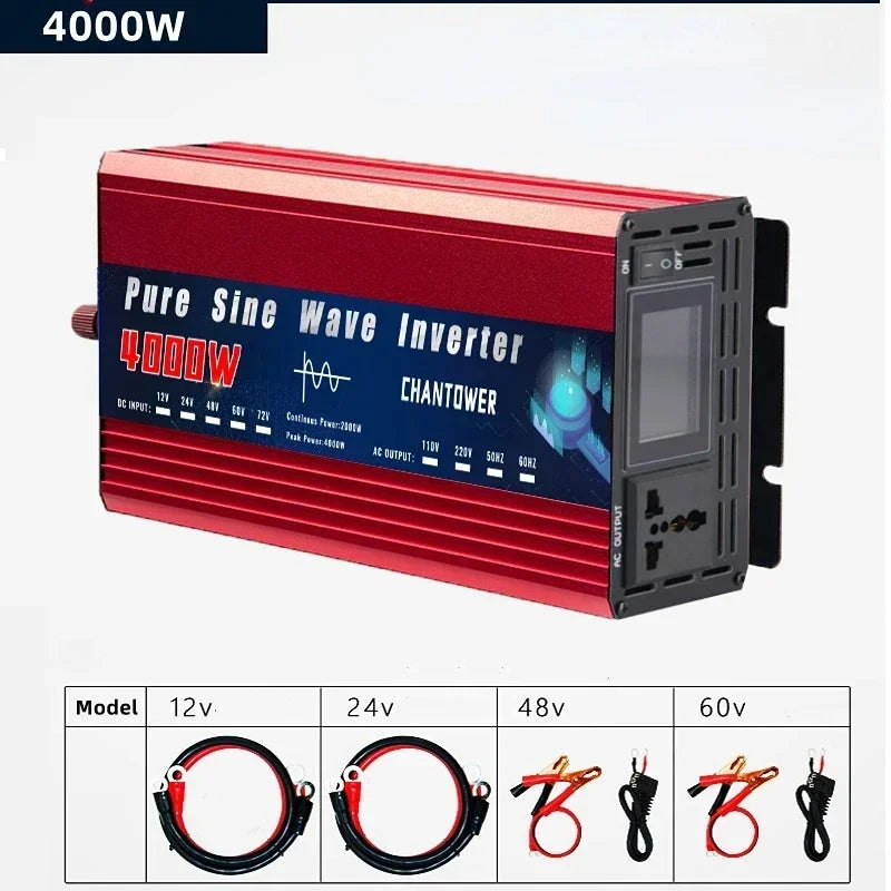 Inversor de Corriente Onda Pura 12V / 24V a 220V | 500W–2000W Continuos | Pantalla Inteligente para RV y Camper