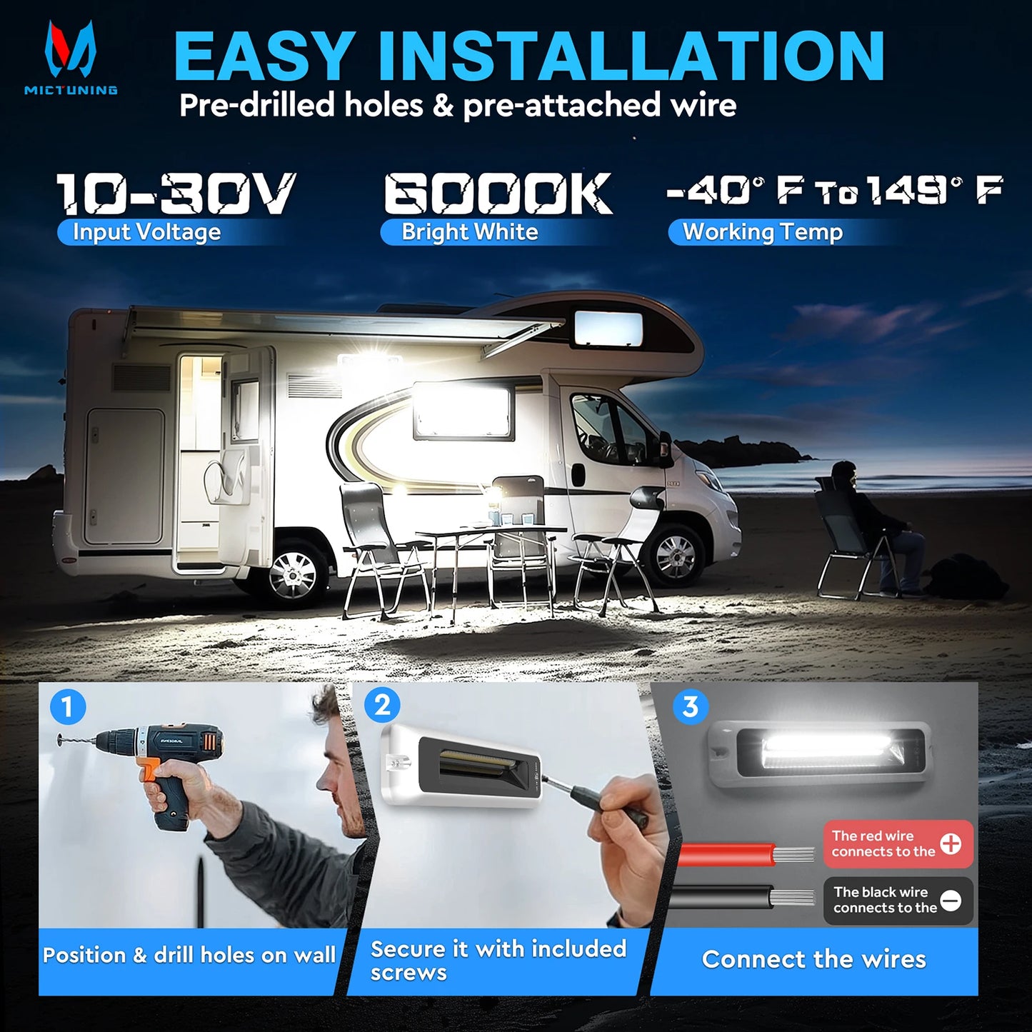 Foco LED Exterior RV - Impermeable IP68 + 1200 Lúmenes para Caravana y Barco