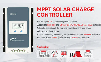 EPEVER Tracer AN-G3 MPPT Solar Charge Controller - Smart Charging 12V/24V (10A-40A) with LCD