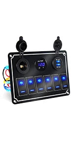 Panel de Interruptores de Aluminio 12V / 24V con USB y LED Azul
