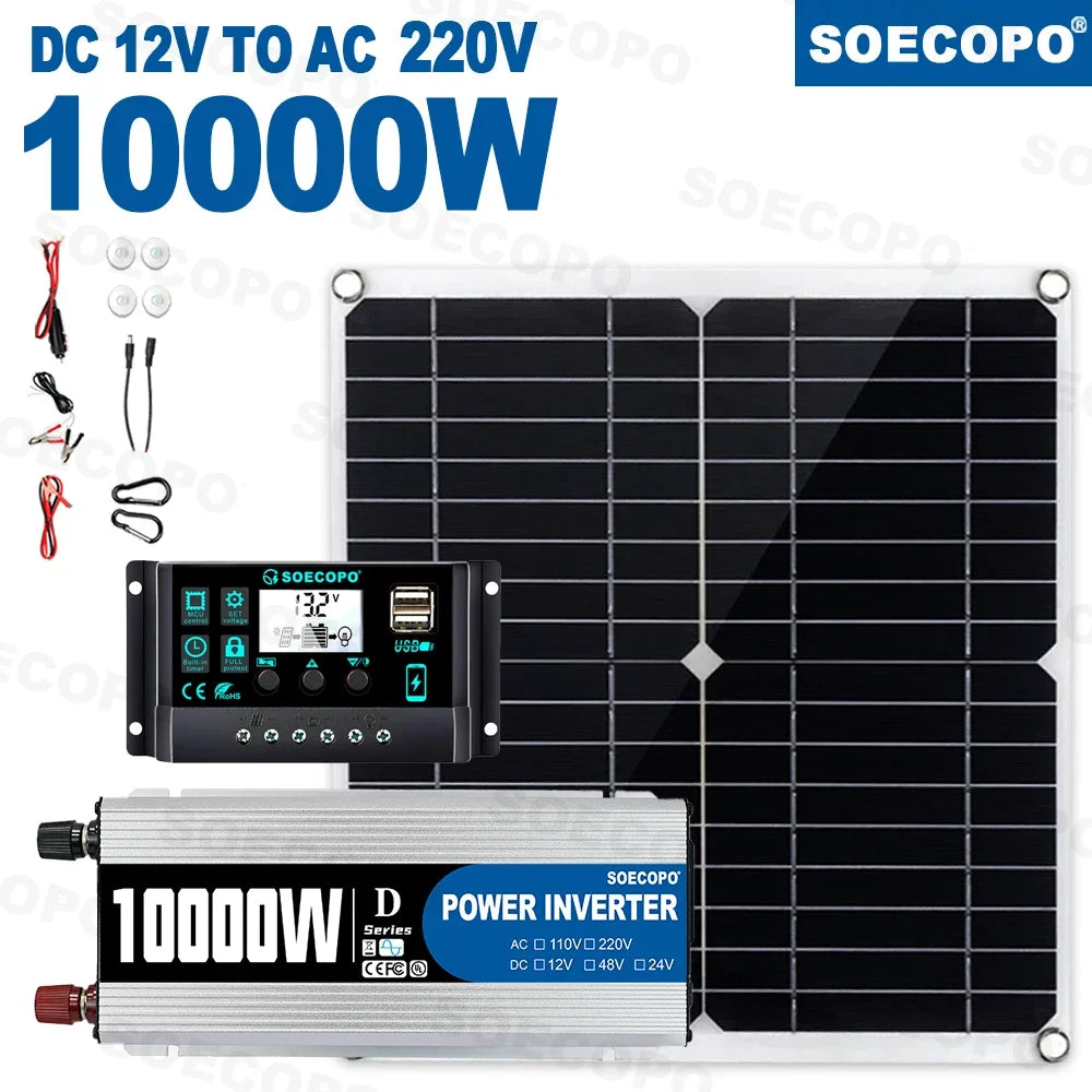 Kit Solaire Complet 10000W - Panneau 300W + Onduleur 1100W + Régulateur 100A