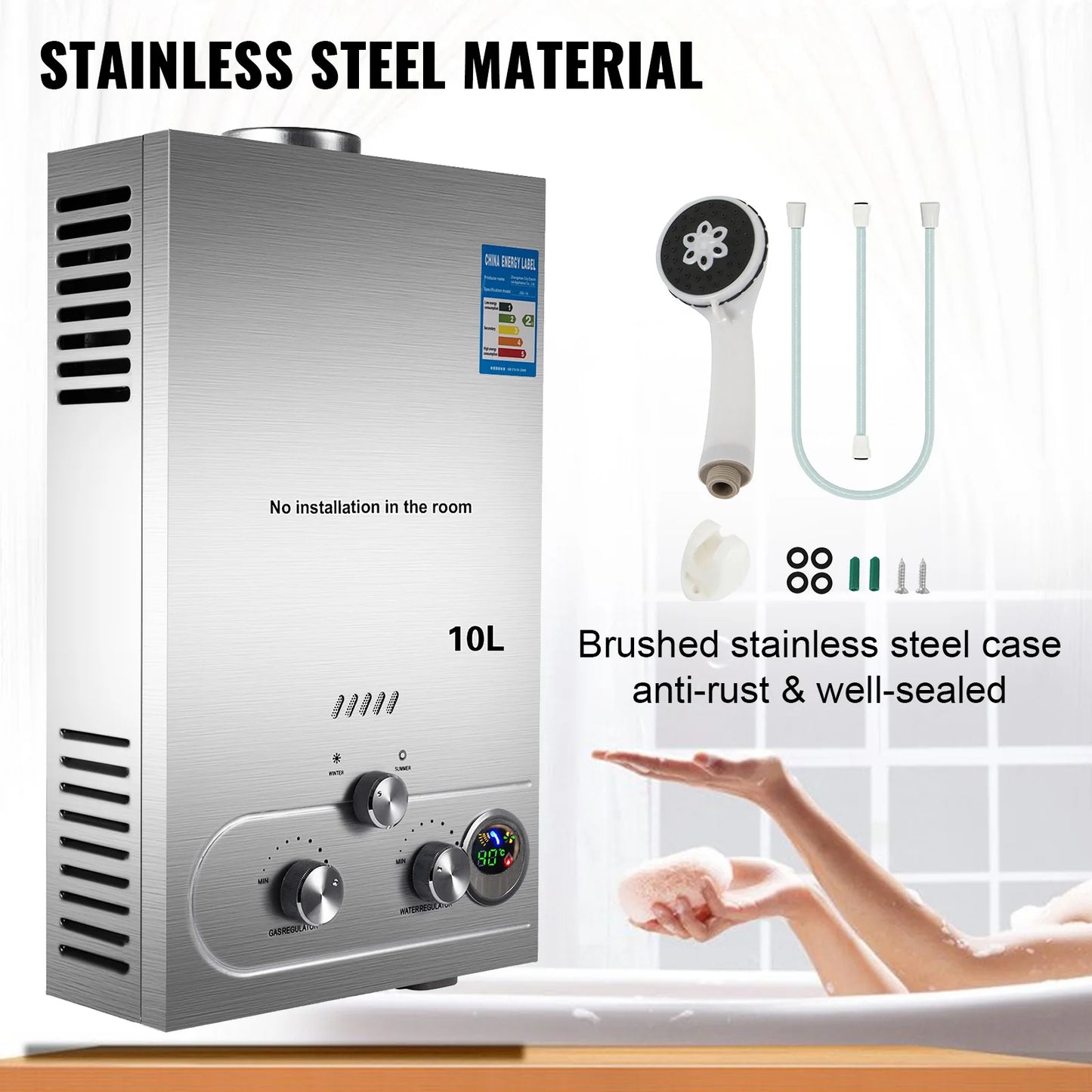 10L Gas Water Heater for Camper and Camping – Instant LPG 20 kW with Shower