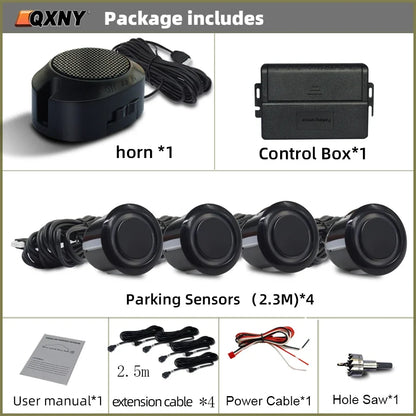 Sensor de Aparcamiento Delantero Invisible QXNY – Radar Ultrasónico con Alarma Sonora, Detección 0,3–1 m, 12V