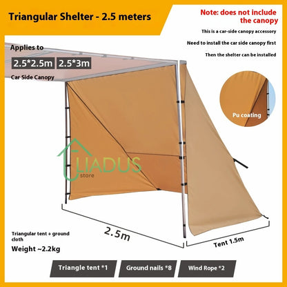Triangular Side Car and Camper Awning - Waterproof 3000mm+ · Insect Net · UV50+ · Aluminum · 200x300cm