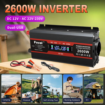 Inversor de Corriente 12V a 220V Onda Modificada con Pantalla LCD | 750W–1300W Continuos para RV, Camper y Vehículos