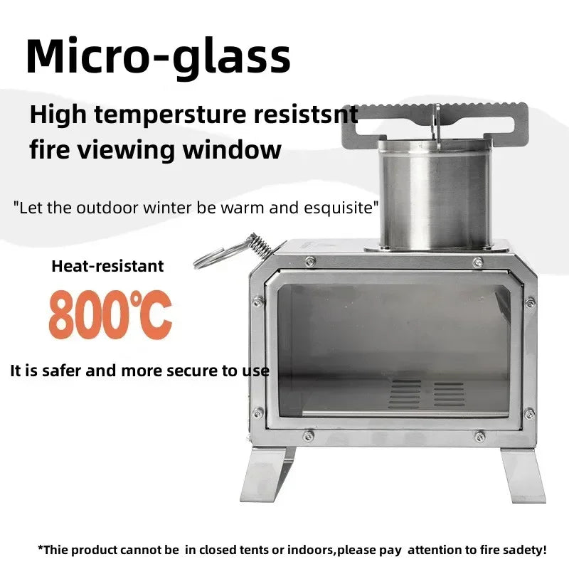 Hornillo Leña Cuadrado Acero Inox - Portátil + Bolsa para Camping y Exterior