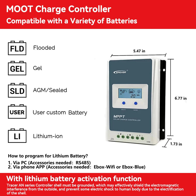 EPEVER Tracer AN-G3 MPPT Solar Charge Controller - Smart Charging 12V/24V (10A-40A) with LCD