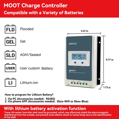 EPEVER Tracer AN-G3 MPPT Solar Charge Controller - Smart Charging 12V/24V (10A-40A) with LCD