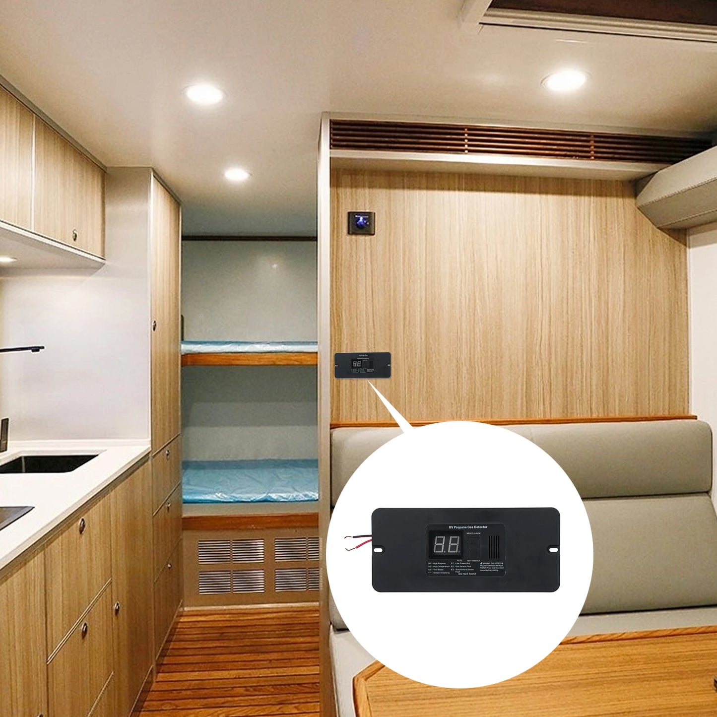 Detector Digital de Gas Propano 12V para RV y Cocina | Alarma de Fugas con Pantalla y Botón Test/Reset