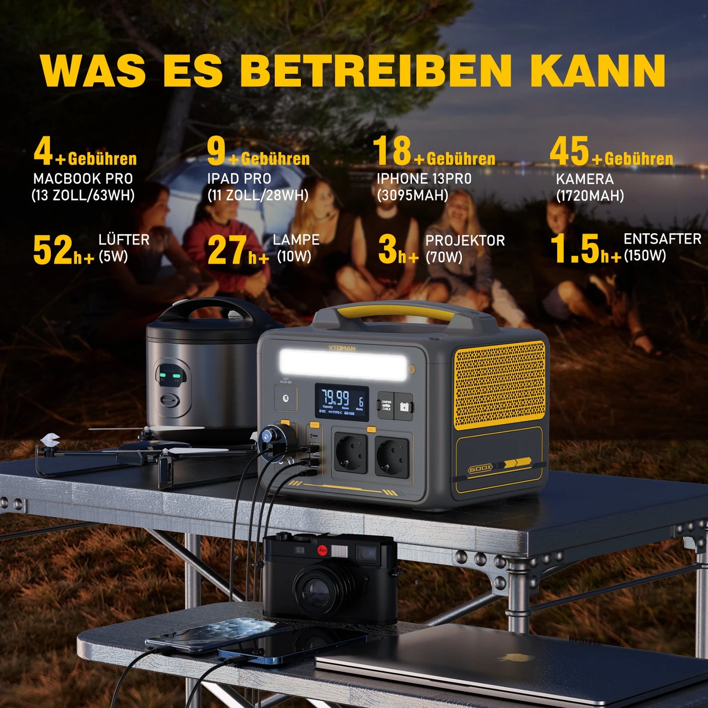 299Wh / 600W Portable Power Station