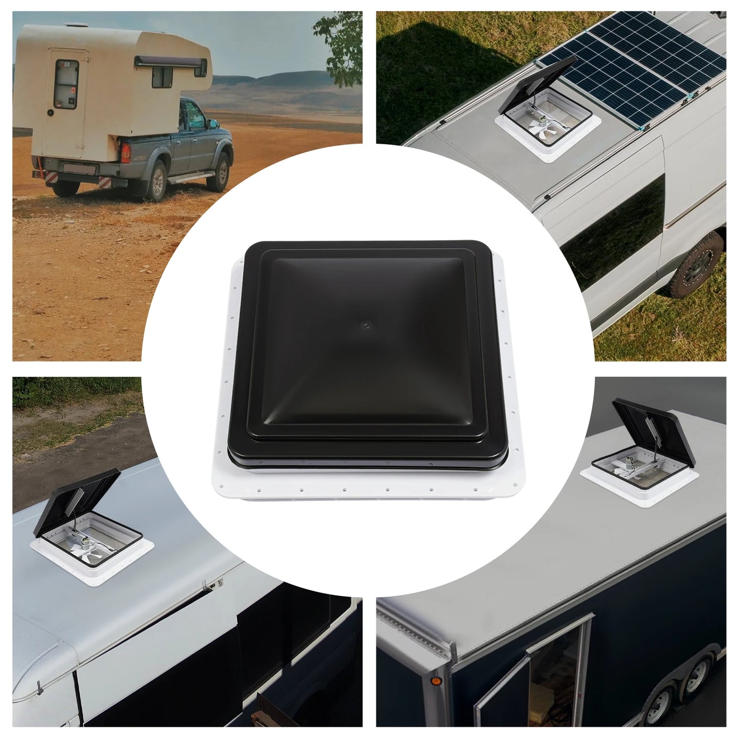 Lanterneau de toit 42 x 42 cm avec ventilateur et moustiquaire – Ventilation pour camping-car (ouverture standard 14 x 14 pouces).