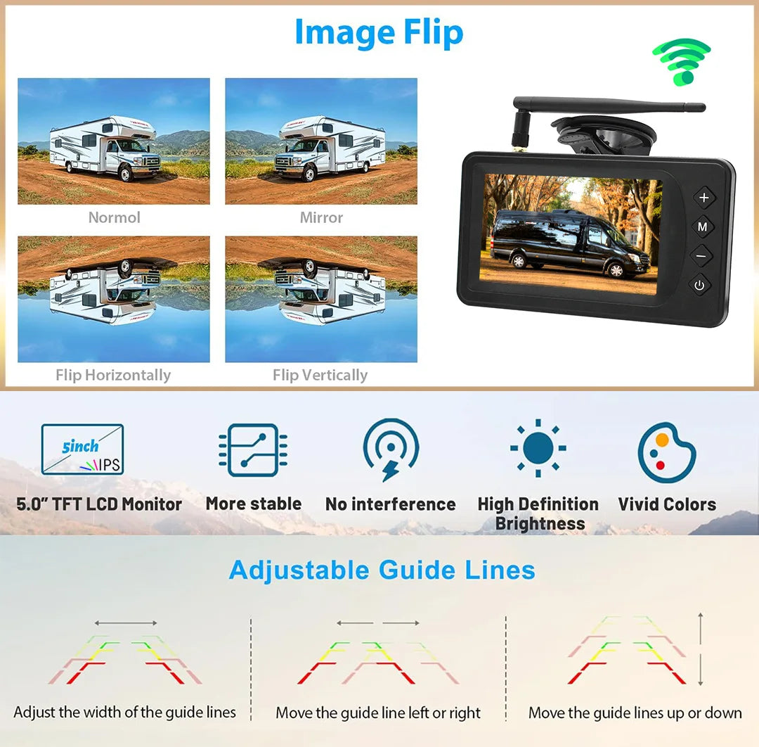 Kit Cámara de Marcha Atrás Inalámbrica 1080P con Monitor 5” – Luz de Freno para Mercedes Sprinter y VW Crafter