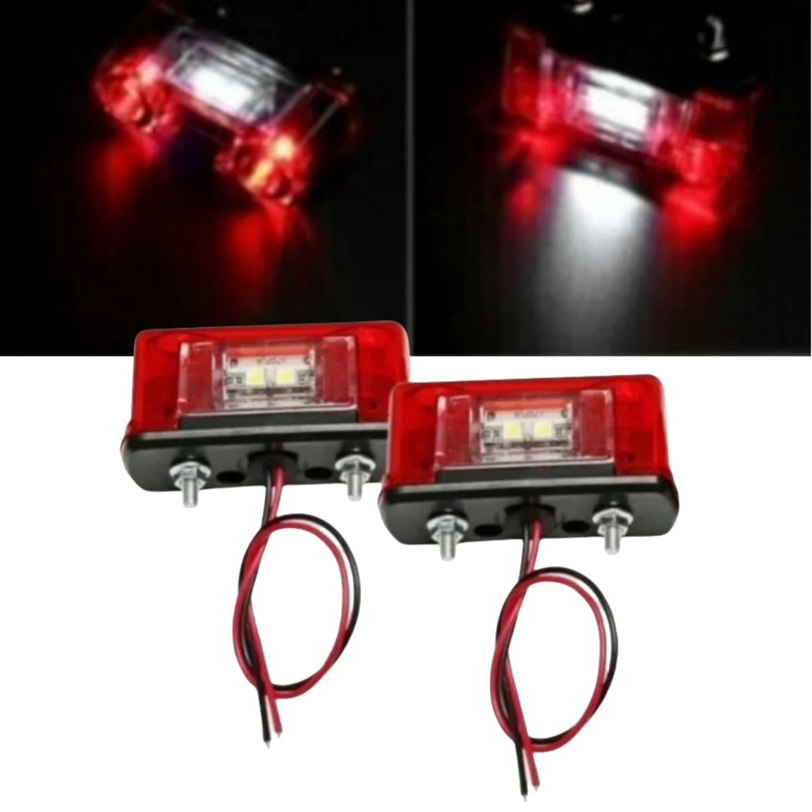 Luz LED para Matrícula 12V/24V Universal para Coche, Camión y Remolque – Blanca y Roja – Impermeable IP65
