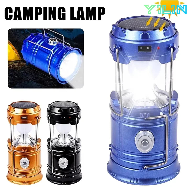 Telescopic Solar Lamp - Rechargeable LED + 2-in-1 Flashlight (Waterproof)