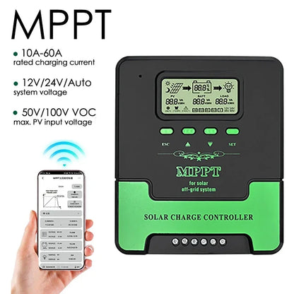 Régulateur solaire MPPT avec WiFi - Charge intelligente 12V/24V (30A-60A) + Double USB pour camping-car