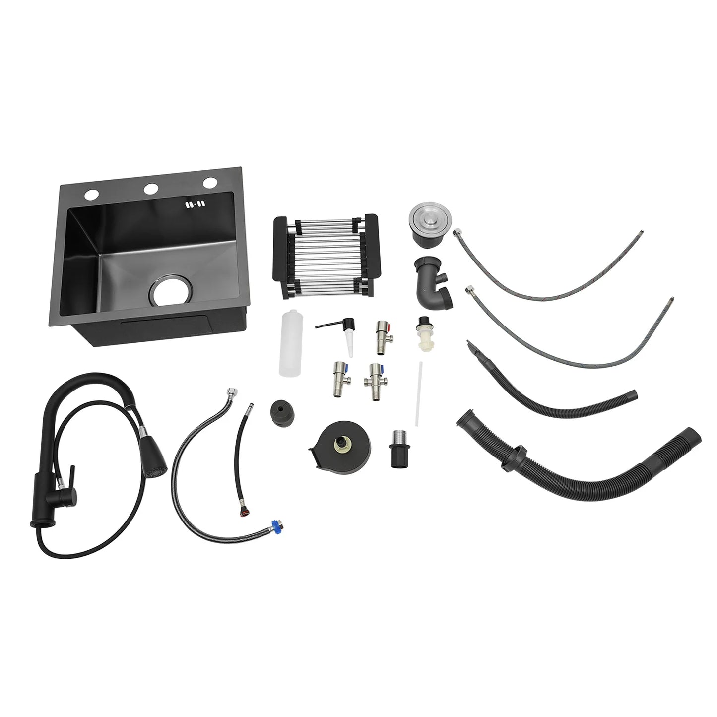 Stainless Steel Kitchen Sink with Pull-Out Tap, Black (40×45 cm) 