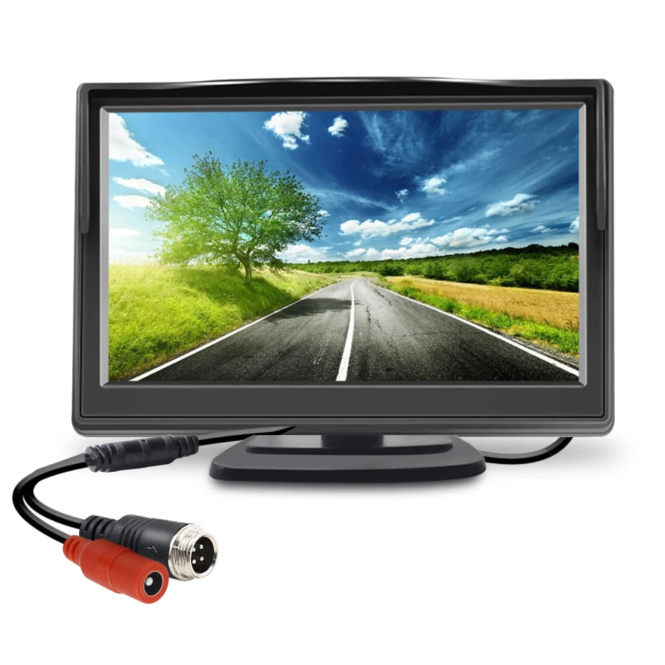 Cámara de Marcha Atrás QXNY con Cable 140° y Guías de Aparcamiento + Monitor 5” – Sistema de Visión Trasera para Coche, Furgoneta y RV (12V–24V)