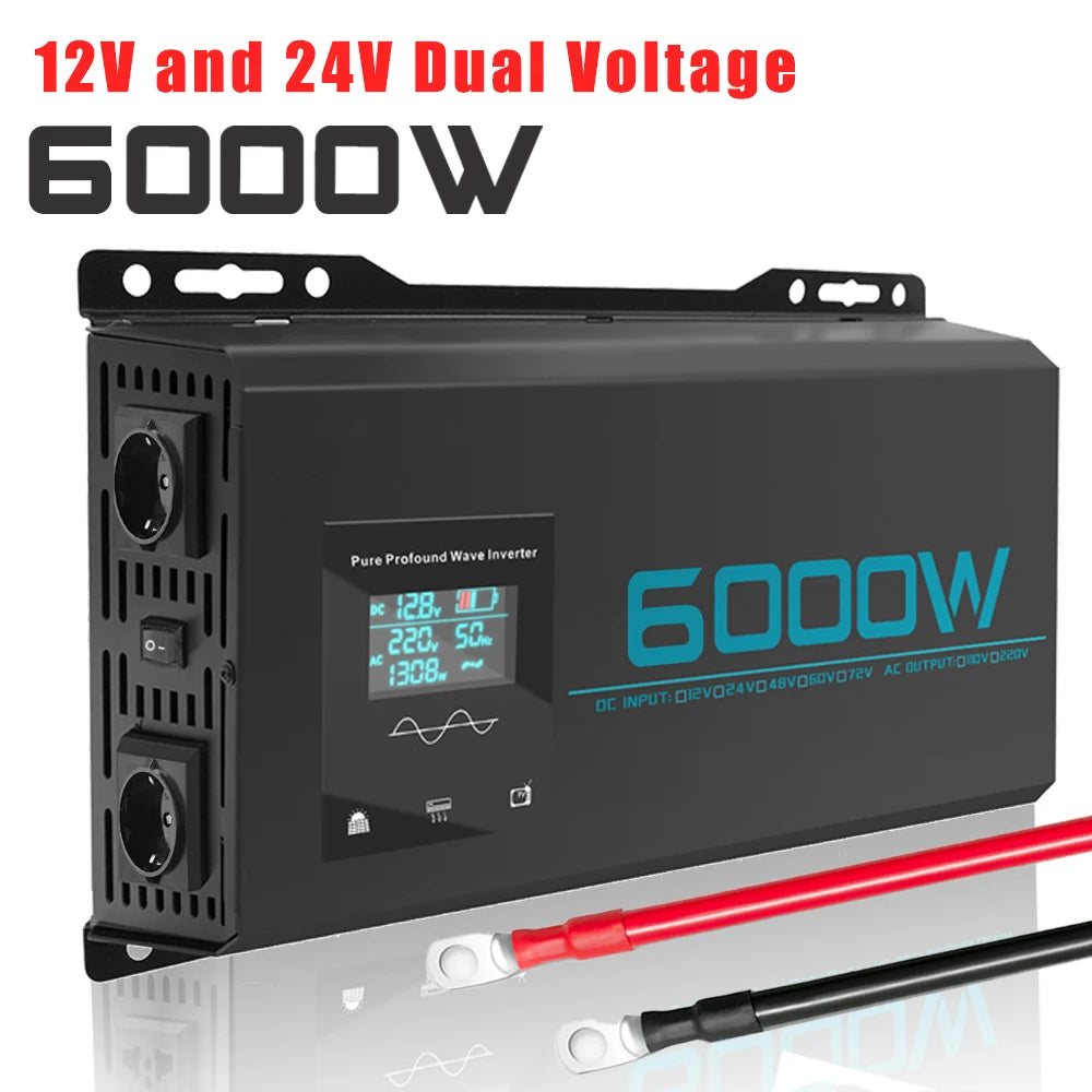 Inversor de Corriente Onda Pura 3000W 6000W Pico | Inversor DC/AC 12V–72V a 220V para RV y Camper
