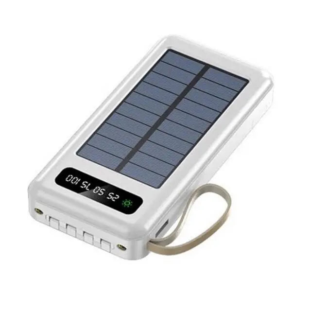 20000mAh Solar Power Bank - 4 Built-in Cables + Charges 5 Devices (Waterproof)