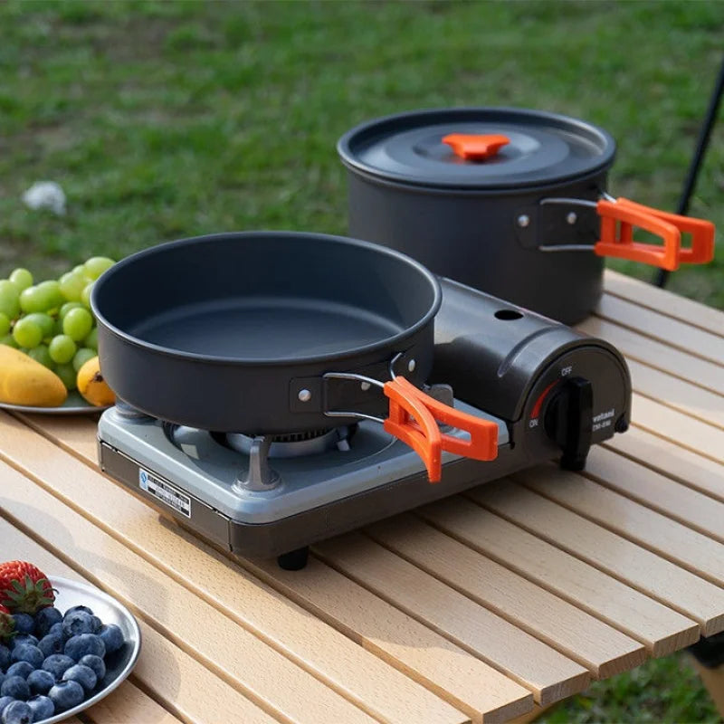 Set de cuisine de camping en aluminium - Pliable + Ustensiles + Sac de transport (VR/Extérieur)