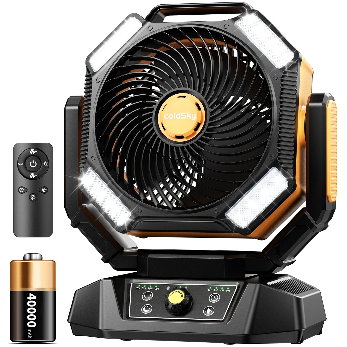 20000mAh Portable Desk Fan with Remote Control, 8 Speeds, and USB Charging