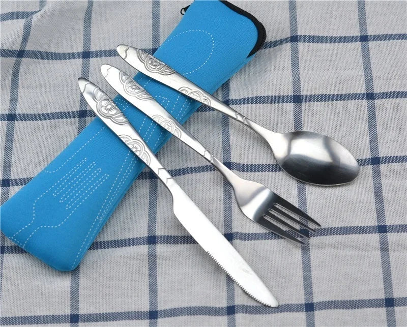 Couverts Acier Inox avec Étui - Set 3 Pièces + Néoprène (Camping/VR)