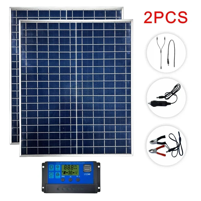 Kit Système Solaire 500W/1000W - Panneau 12V + Contrôleur 100A + USB (Portable)