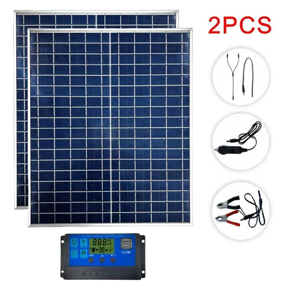 Kit Système Solaire 500W/1000W - Panneau 12V + Contrôleur 100A + USB (Portable)