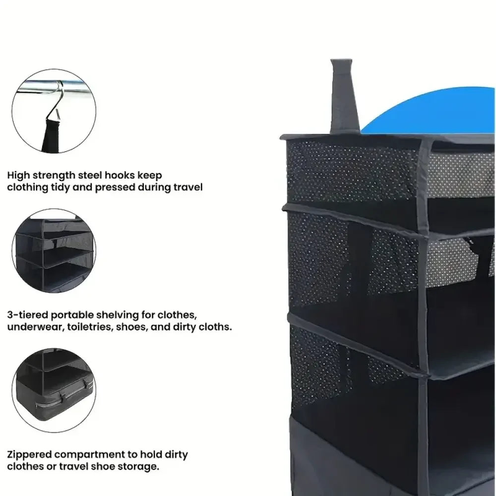3-Layer Foldable Hanging Clothes Organizer – Ideal for Suitcases and Campers 