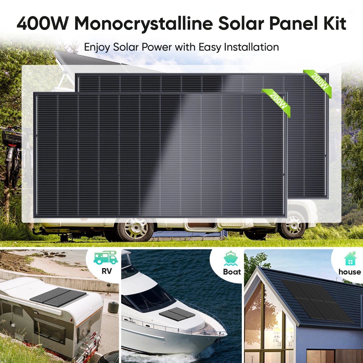 Panel Solar Monocristalino 200W 12V para Camper y Hogar