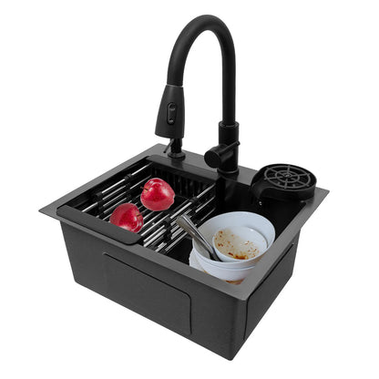 Stainless Steel Kitchen Sink with Pull-Out Tap, Black (40×45 cm) 