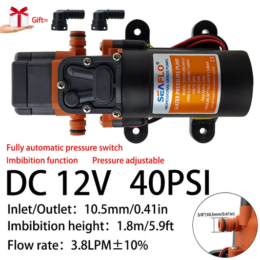 Bomba de Agua Presión 12V 40 PSI – Diafragma Autoaspirante para Camper y Barco