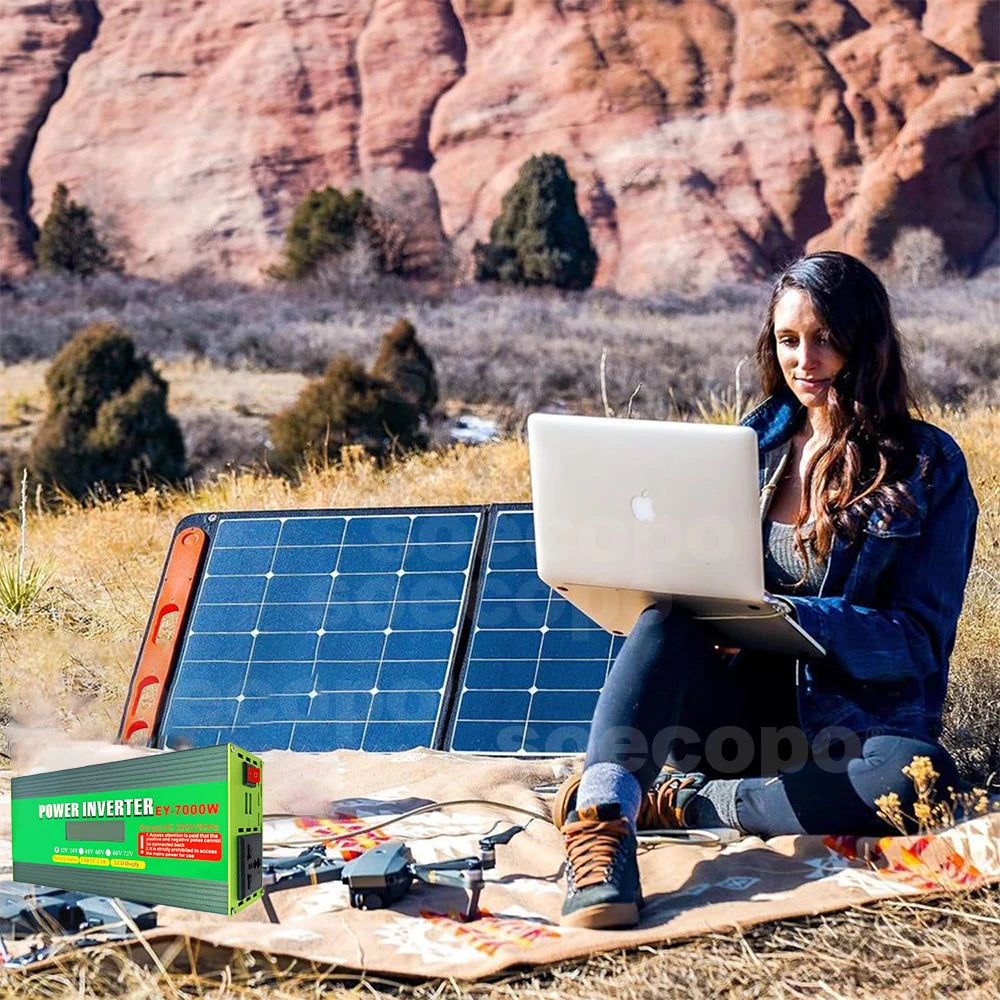 Inversor de Corriente 12V/24V/48V a 220V con Pantalla LCD | 1200W Continuos / 7000W Pico | Doble USB