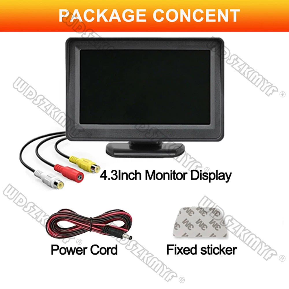 Cámara de Marcha Atrás con Cable y Visión Nocturna LED 170° – Kit con Monitor 4,3” para Coche, Camper y Furgoneta