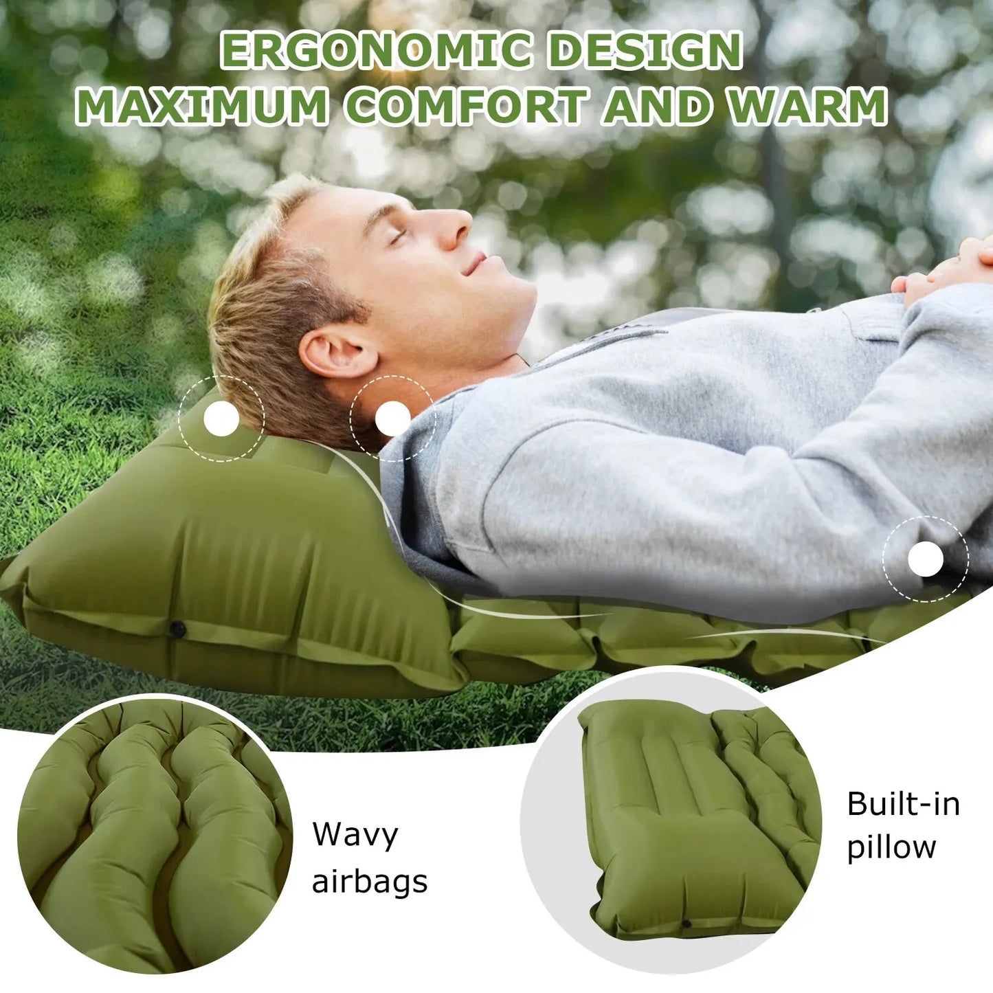 Colchón Inflable WEST TUNE con Bomba Integrada | Colchoneta de Camping Gruesa y Compacta