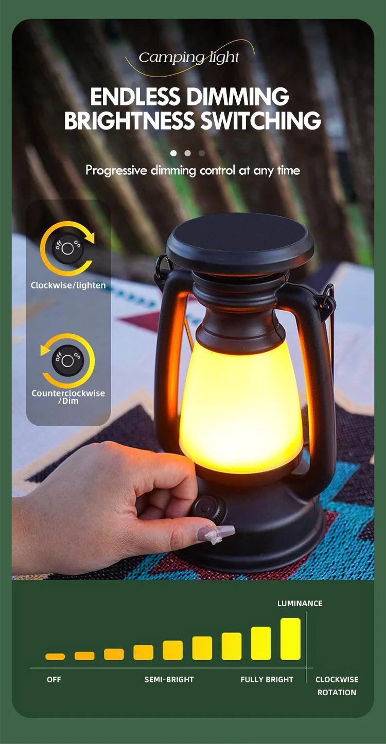 Lampe LED de camping rétro - Rechargeable USB-C + 3 modes d'éclairage (étanche)