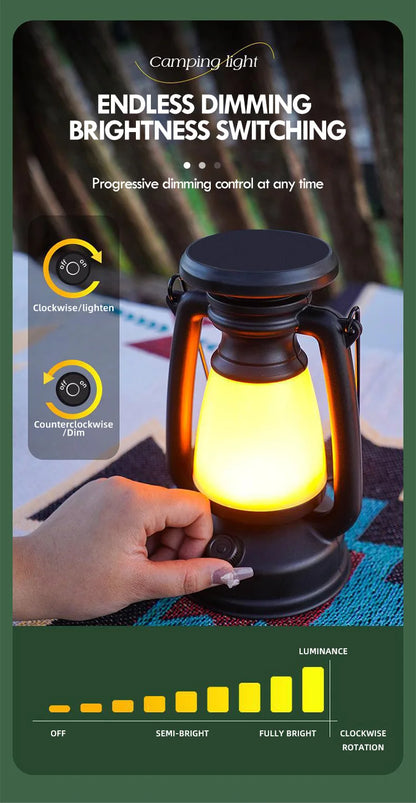 Lampe LED de camping rétro - Rechargeable USB-C + 3 modes d'éclairage (étanche)