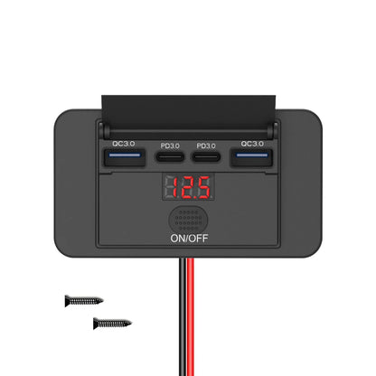Toma USB Cuádruple 12–24V 84W con Interruptor y Voltímetro
