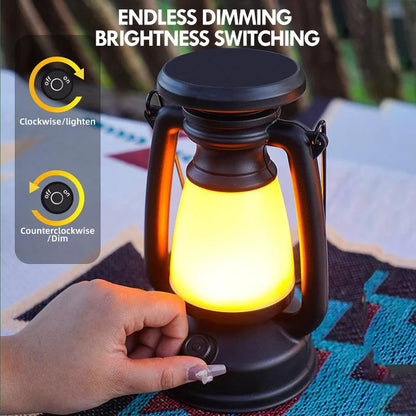 Lampe LED de camping rétro - Rechargeable USB-C + 3 modes d'éclairage (étanche)