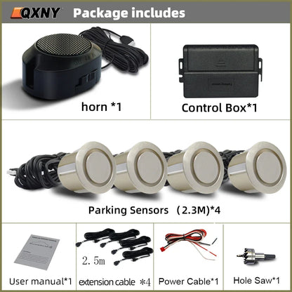 Sensor de Aparcamiento Delantero Invisible QXNY – Radar Ultrasónico con Alarma Sonora, Detección 0,3–1 m, 12V